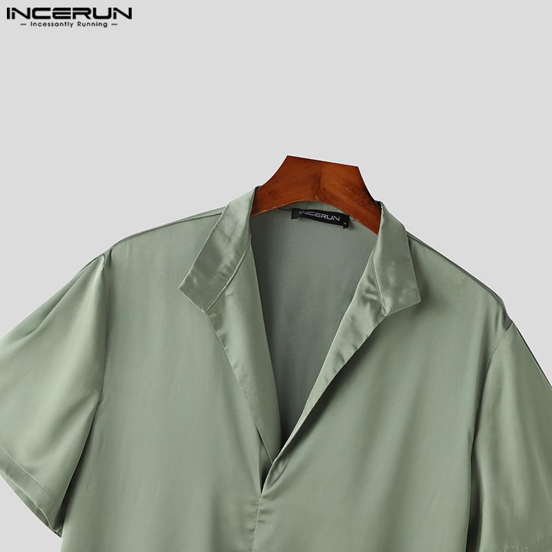 INCERUN Мужские однотонные атласные топы и брюки из двух частей с короткими рукавами