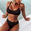 Women's Summer Fashion Sexy Solid Color  Waist Split  Strap Bikini Swimsuit Set