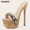 Sexy Leopard Platform Sandals High Heels 2024 Summer Slippers Mules Ladies Fashion Peep Toe Slip On Club Shoes Sliders