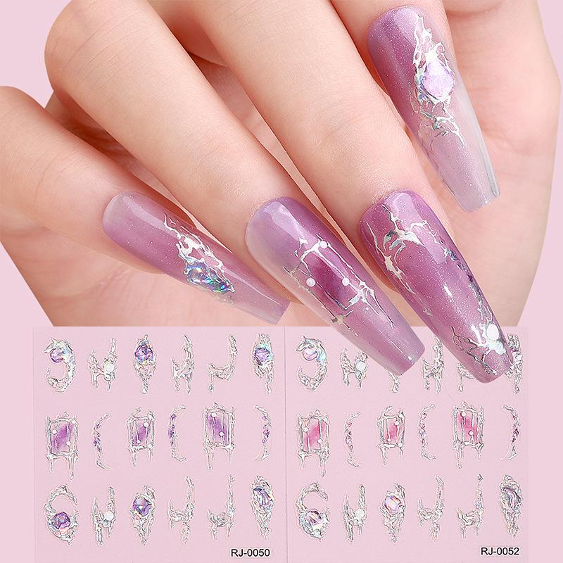 Nail Stickers Embossed 5D Three-dimensional Hot Silver Imitation Diamond Flash Nail Art Sticker Decoration
