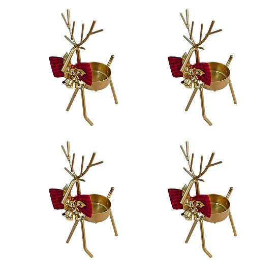 Yousheng Christmas Reindeer Tealight Candle Holder Gold Iron Decoration for Table Window Versatile Christmas Holiday Decor