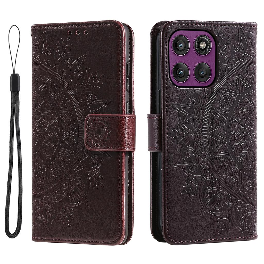 For Motorola Moto G86 5G Stand Case Imprinted Totem PU Leather Wallet Phone Cover with Wrist Strap