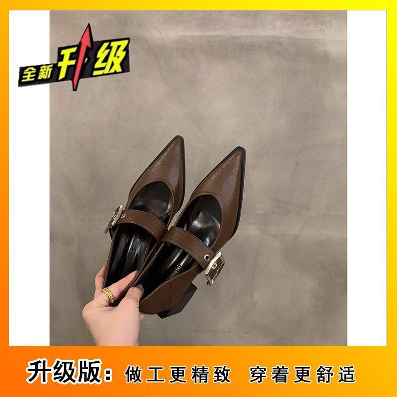 Ретро туфли-лодочки на толстом каблуке для женщин, обувь 2025, новинка, весна-осень-зима, вечерний бриз, остроносые Мэри Джейн из маленькой кожи