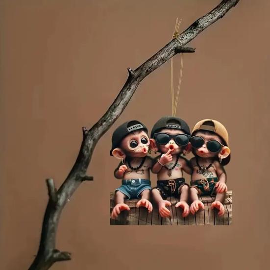 2D акриловый кулон, подвесное украшение со шнурком, легко подвешивается, мультяшная обезьяна, животное, рождественская елка, подвеска, универсальное украшение