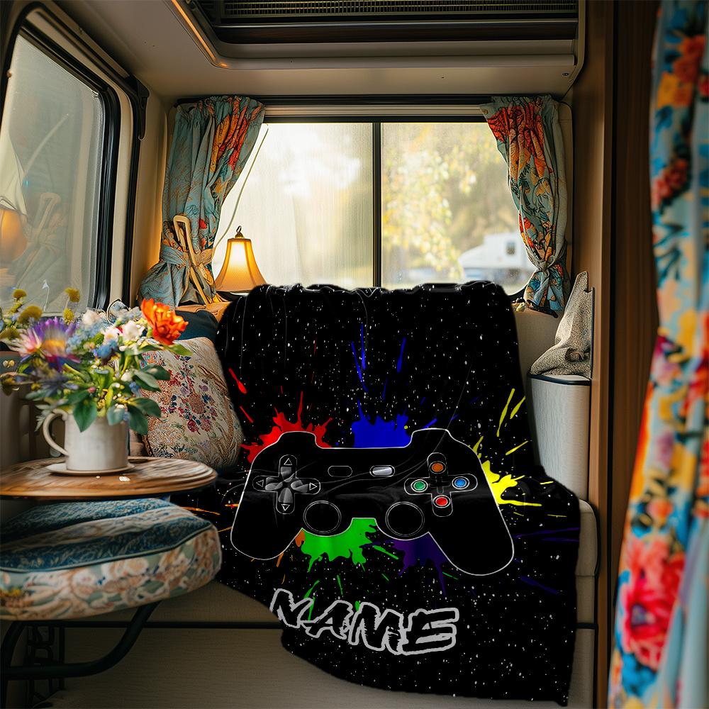 Colorful Game Controller Splash Art Design Blanketcustomize Your Name Lightweight Comfortable And Stylish Blanket For Travel Bed Home Chair Office