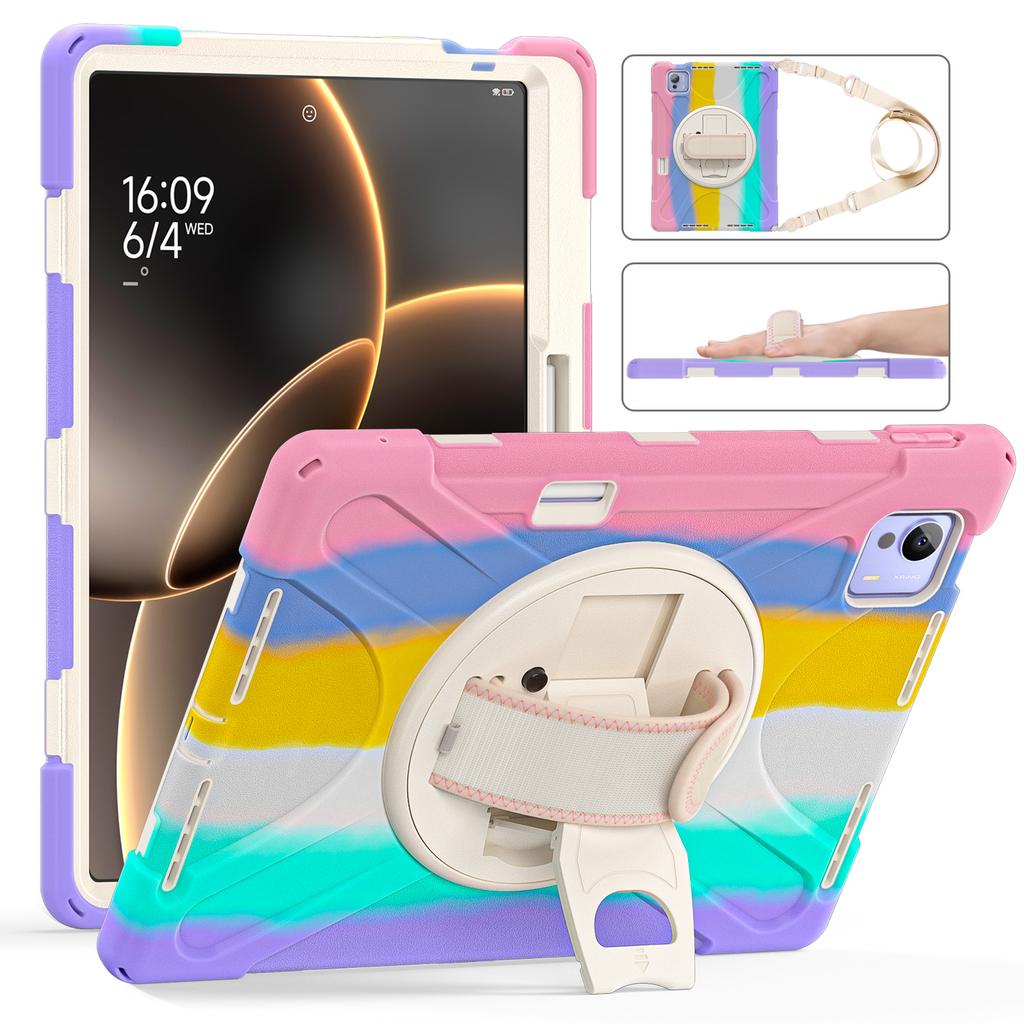 Прочный чехол-подставка для Xiaomi Pad 7 Ultra 2025 14,0 дюйма, вращающийся на 360°, усиленная крышка с ремешком для руки и плечевым ремнем, 3-слойный корпус