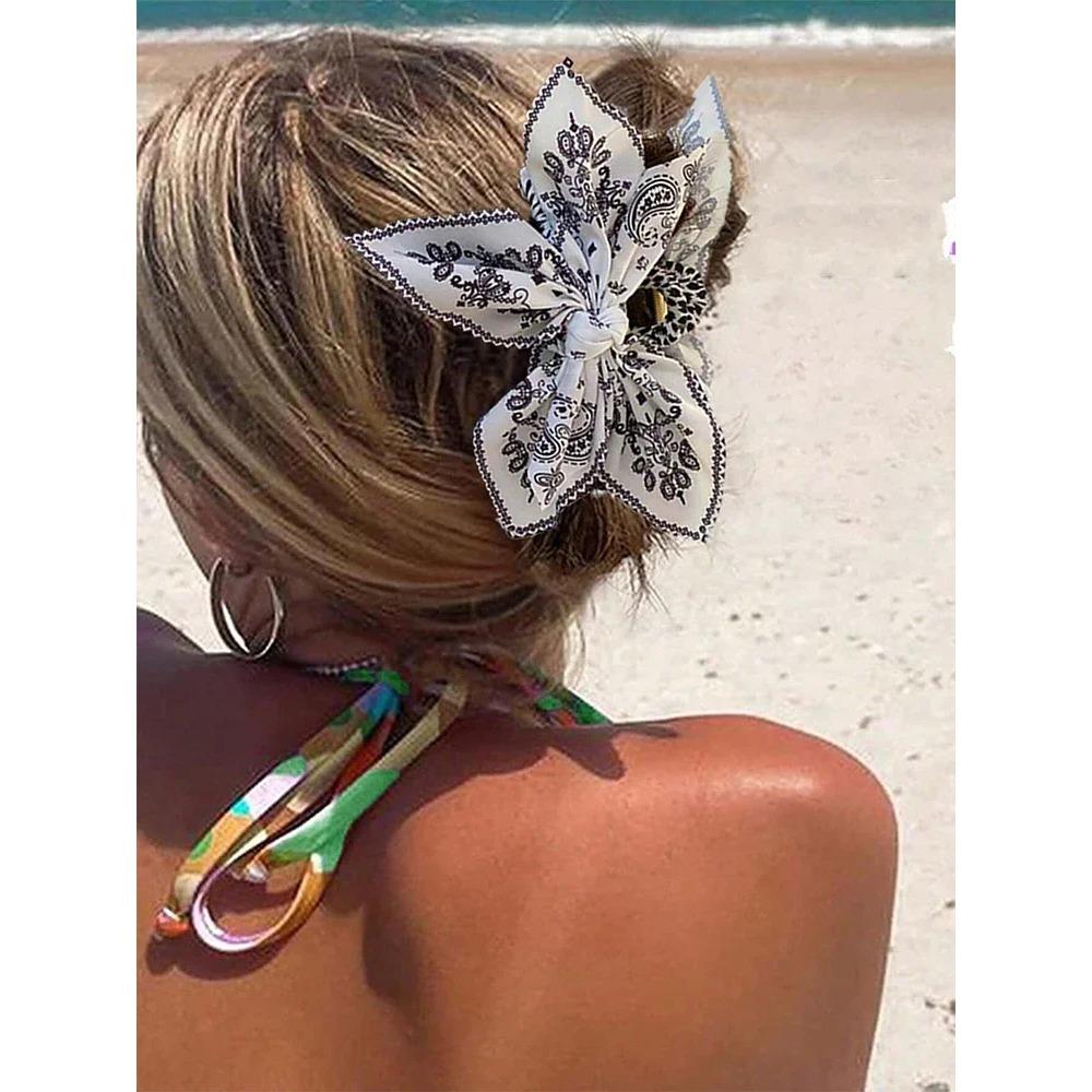 Винтажный стиль бант для волос коготь кешью пейсли акула заколка большой размер заколки для волос бохо отпуск головной убор женские аксессуары для волос