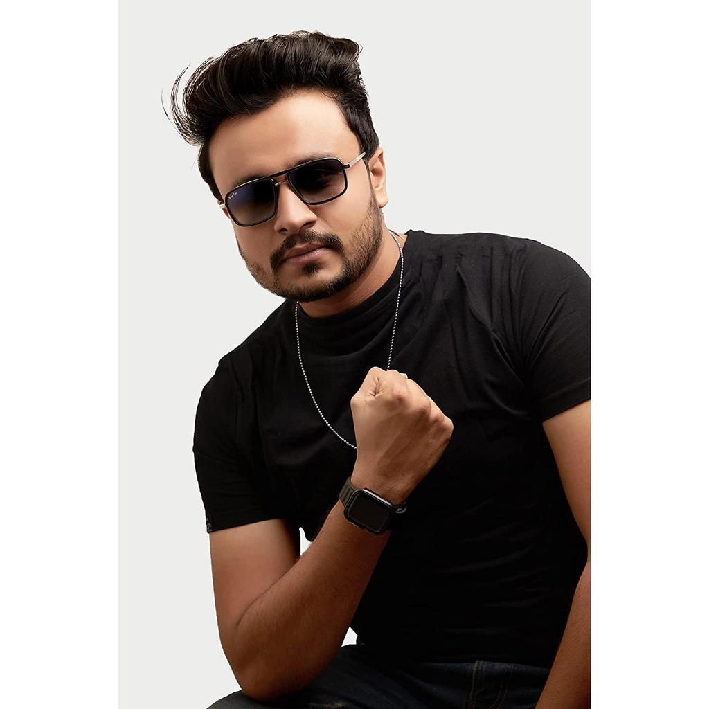 Denny Blue Gradient Glass and Silver Frame Square Nirvana Поляризованные солнцезащитные очки для мужчин и женщин