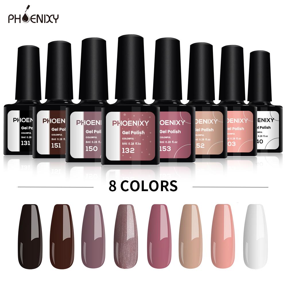 Набор лаков для ногтей PHOENIXY, 4/6/8/10 шт., гибридный полупостоянный светодиодный гель-лак для замачивания, все для маникюра, набор лаков для ногтей