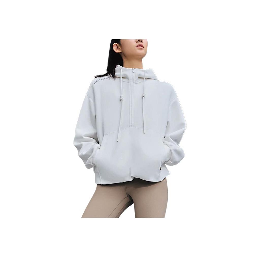 Li-Ning Solid Color Large Pocket Hoodie Women Hoodies Off-White AWDTB92-8