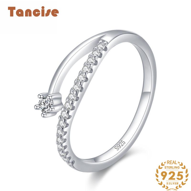 Tancise Classic 925 Sterling Silver Zircon Ring Ladies Jewelry Wedding Promise Party Gift