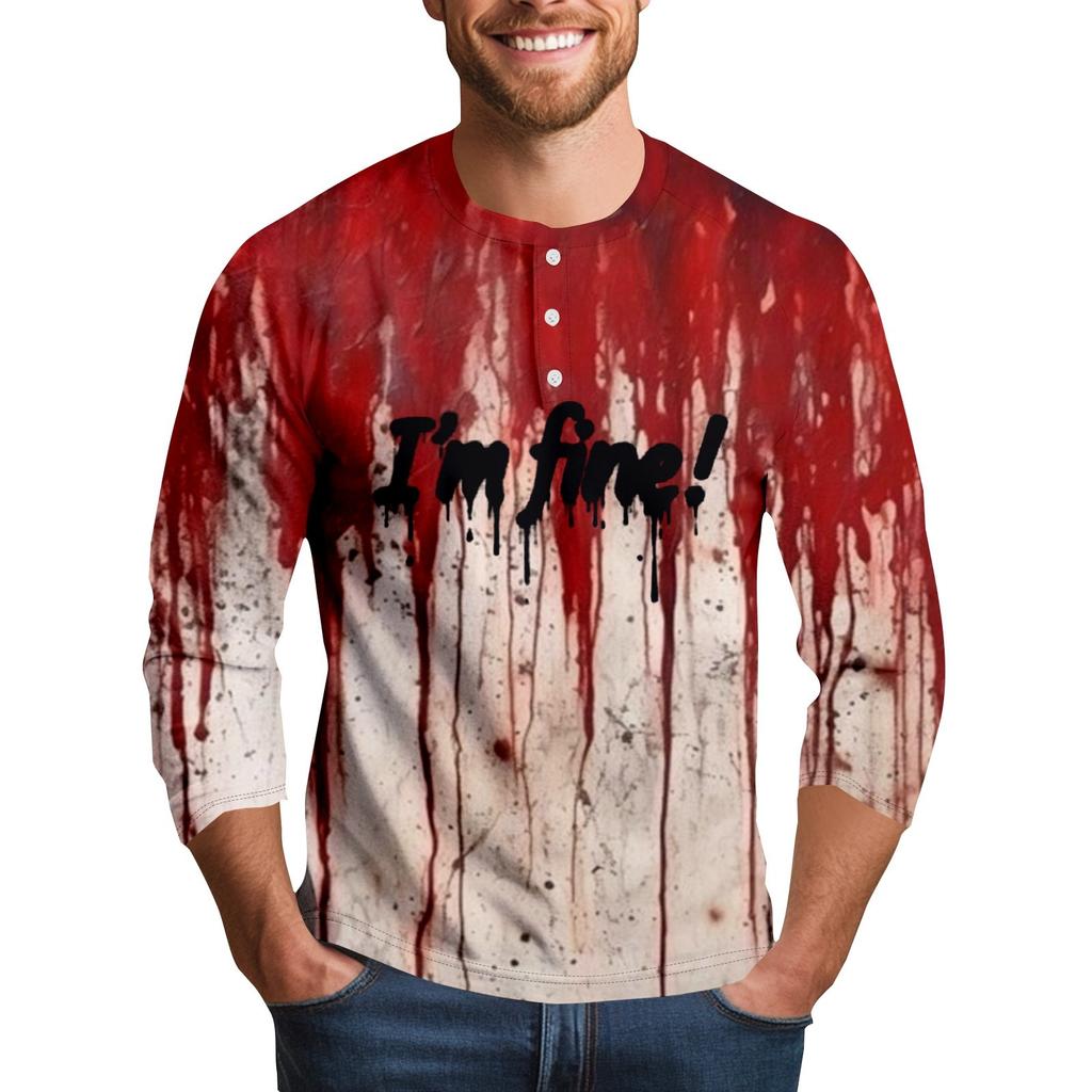Men's Halloween Print Raglan Dralan Three-quarter Sleeve Casual Top