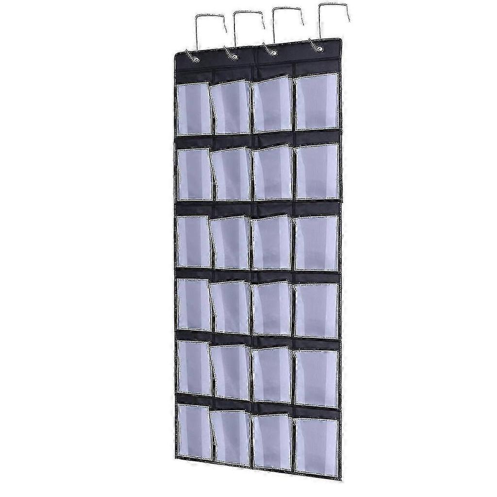 24 Pockets Over The Door Shoe Organizer Non-woven Fabrics Storage Bag Hanging Mesh Pouch (black And White) hwyC