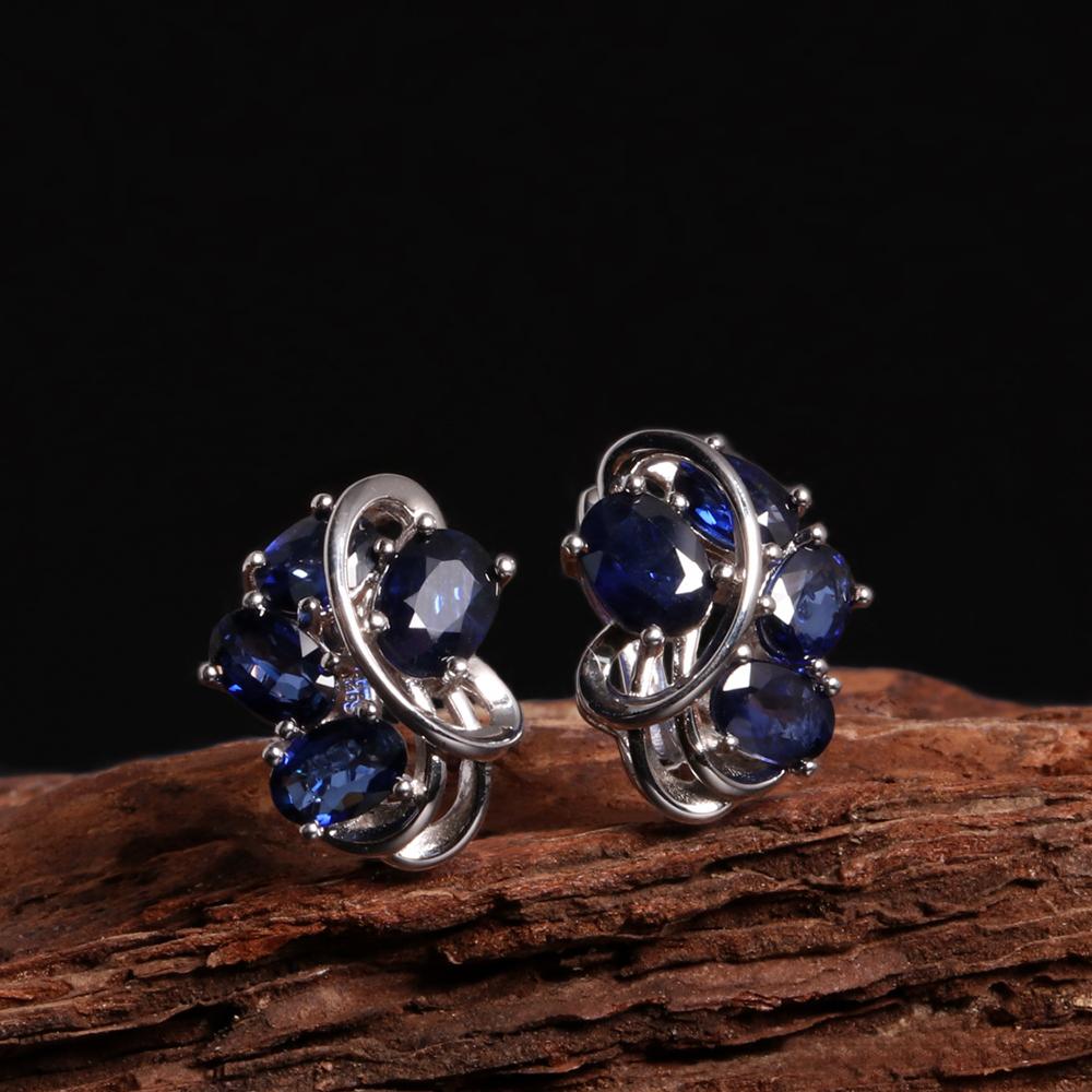 Великолепные драгоценные очаровательные серьги с натуральным рассеянным синим сапфиром из стерлингового серебра 925 пробы для женщин, свадеб и банкетов
