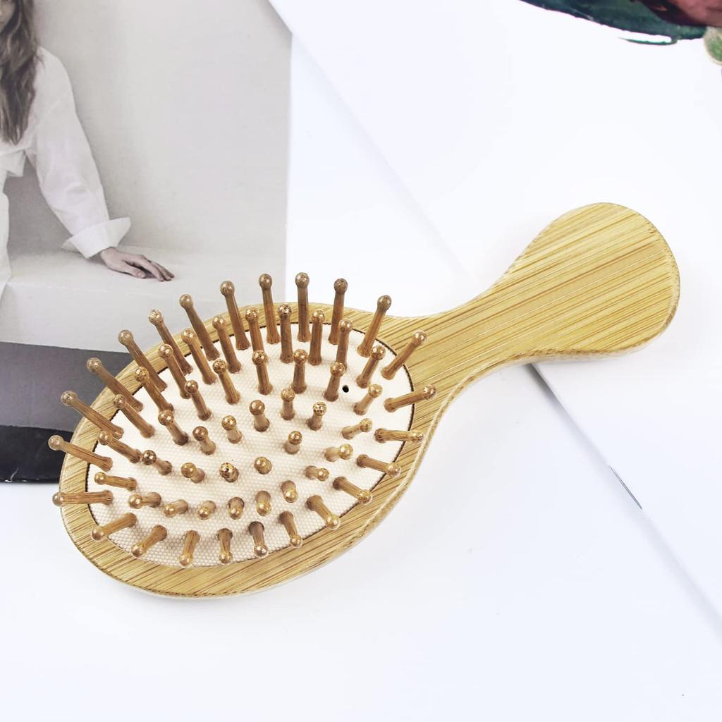 Wide Tooth Mini Beech Wood Hairbrush Styling Anti-Static Airbag Comb with Custom Logo Detangling Brush