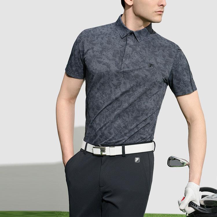 Fila Golf Series All Over Print Casual Short Sleeve Polo Shirt Men Polo Shirts Deep-Black A11M315107F-BK