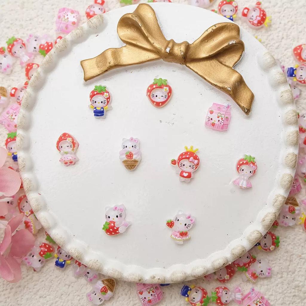 60Pcs Resin Mini Strawberry Series Kitten Cartoon Wearing Armor Figurines Flat Back Nail Art Diy Scrapbook Craft A77