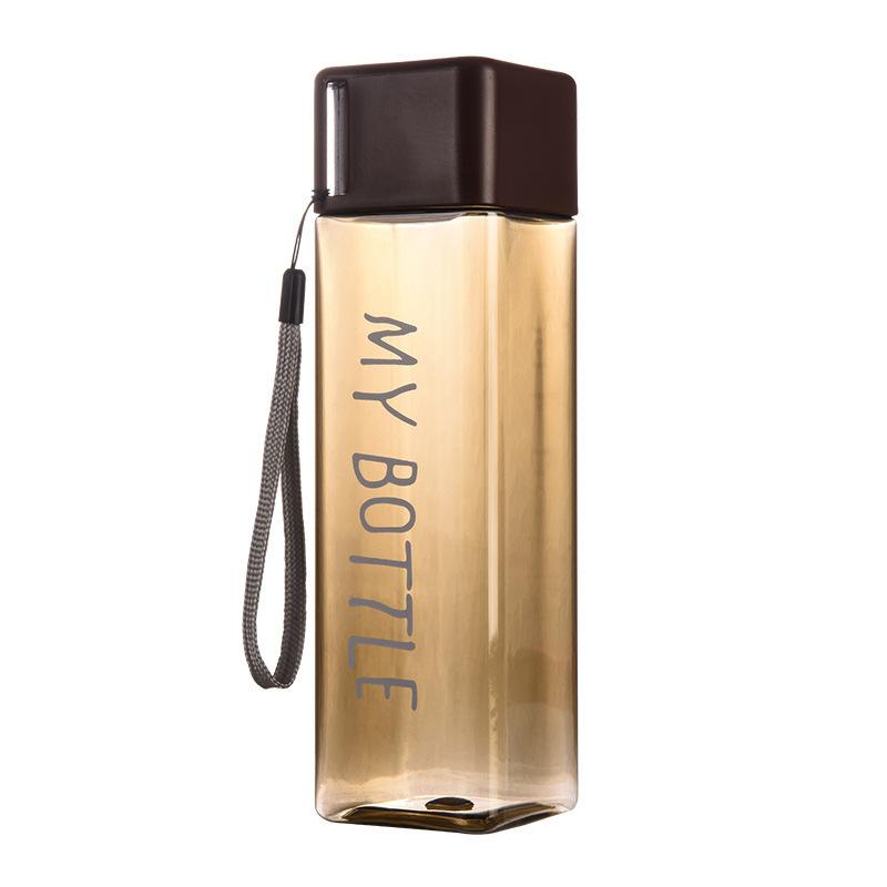 1pc 500ml Clear Square Drinking Glass In Matte Plastic Portable Water Bottle with Milk Cable for Outdoor Sports Sports Gym