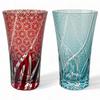 Стаканы парные Mizukage Kiriko x Ranbori Komon небесно-голубые Bishou J-kitchens, высокие, 8,6 14,8 см, 400 мл, (Маленький узор) & Красный, (Текущая модель)