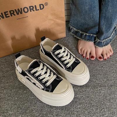 Женские туфли на платформе из парусины 2024 года, новые осенние нишевые универсальные студенческие маленькие белые туфли молочного цвета, повседневная обувь fufu, обувь для досок