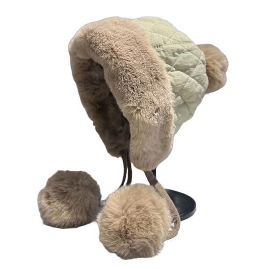 Женская стеганая шапка Зимняя теплая шапка с милым помпоном Защита ушей Пушистая шапка со шнурком для осени и зимы для улицы и повседневной носки