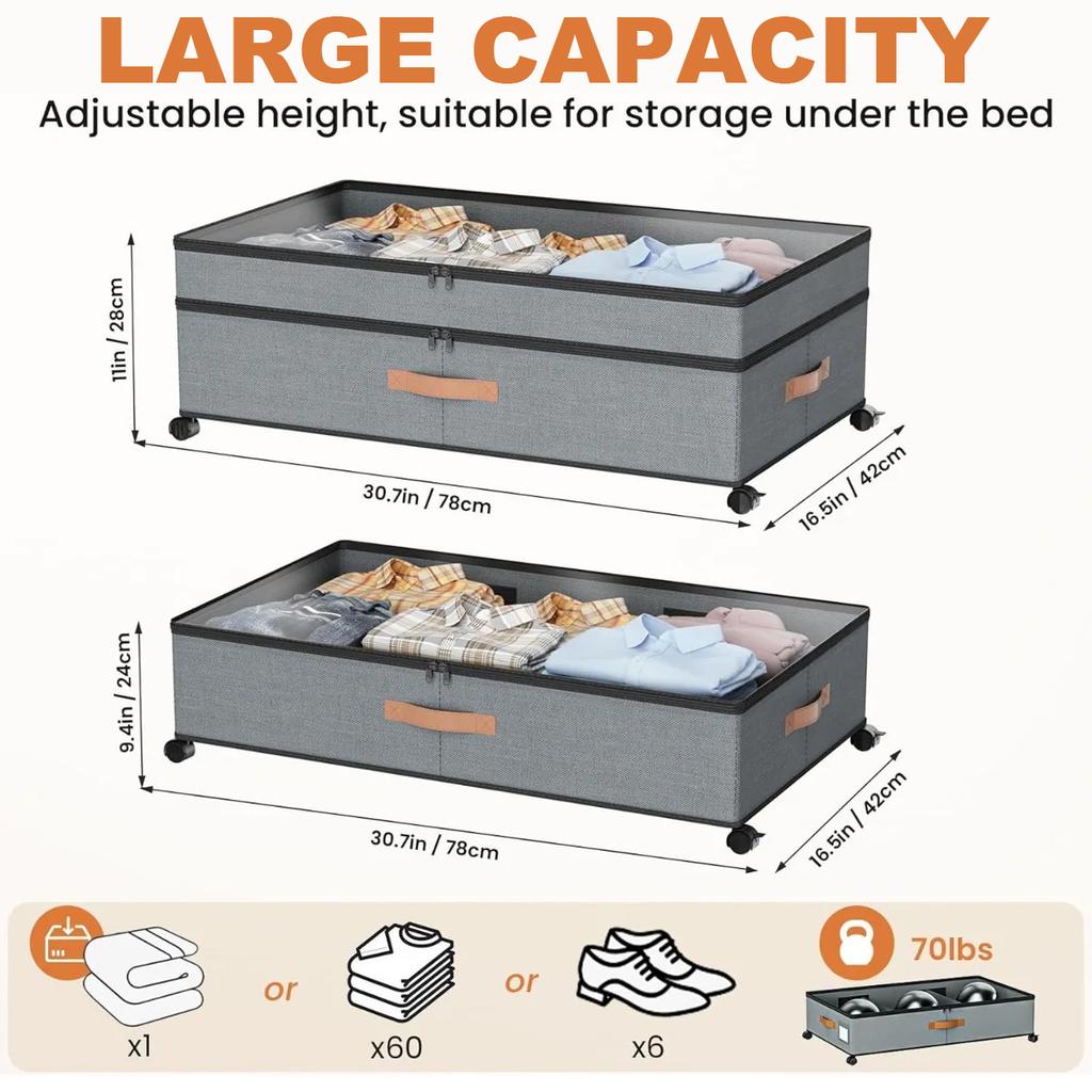 Контейнеры для хранения под кроватью на колесиках, органайзеры для шкафа, регулируемое хранение под кроватью для обуви, одежды, одеял, игрушек