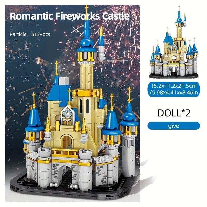 513 шт., романтический фейерверк, замок, строительные блоки, креативный город, вид на улицу, сказочный замок принцессы, модель кирпича, Рождественский подарок