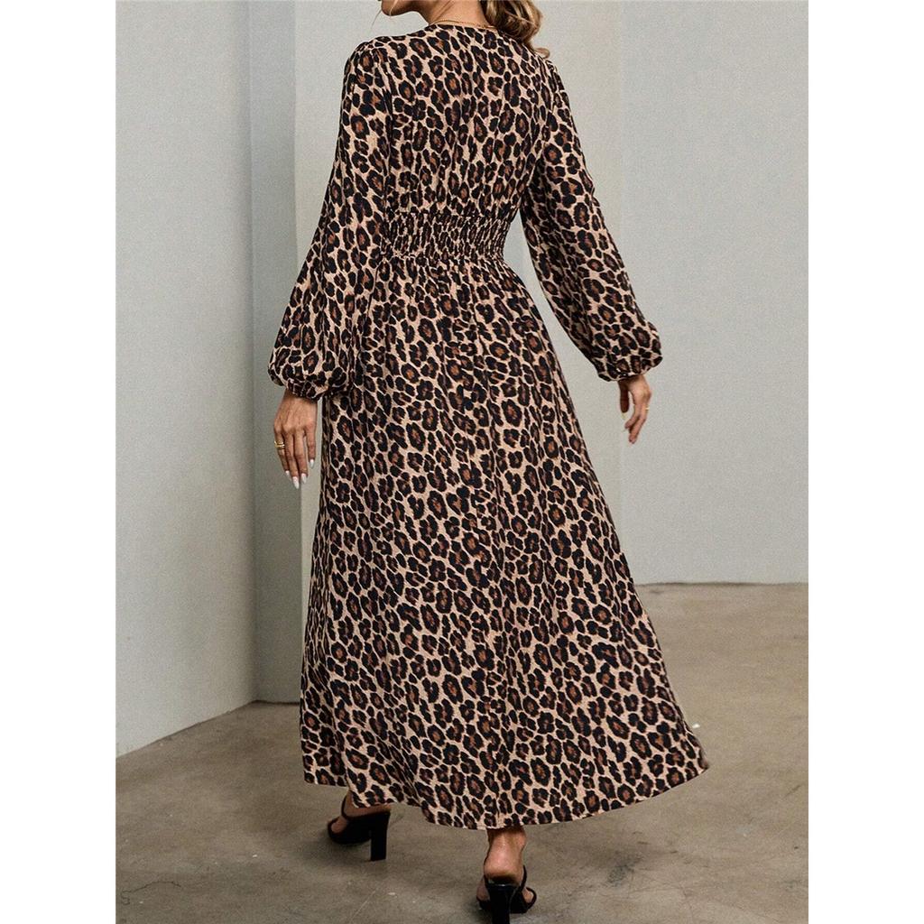 Женское однотонное элегантное платье с рукавами-фонариками, V-образным вырезом и высоким разрезом