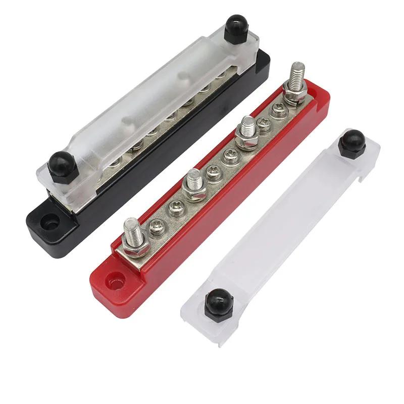 12V/48V Power Distribution Terminal Block with Cover Heat Shrink Tubing 10 Way Bus Bar Terminal Block
