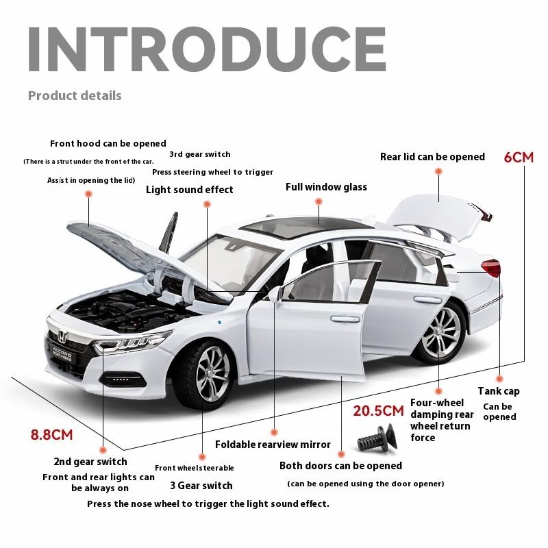 1:24 Honda Accord Limousine Sound & Light Alloy Metal Diecast Car Model Desktop Decoration Ornaments Toy Birthday Gift With Boys MG3