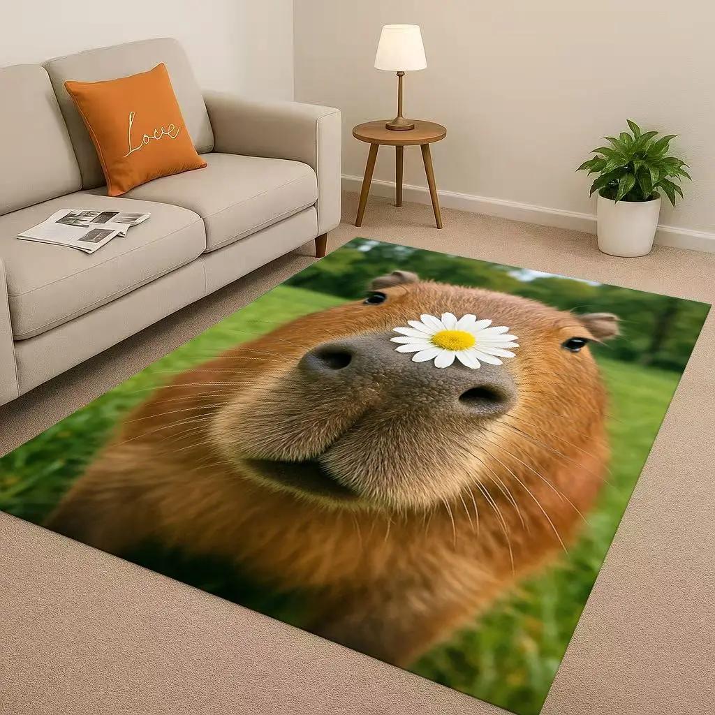 3D Cute Capybara Art Cartoon Living Room Non-Slip Area Rug Soft Carpet for Bedroom Playroom Sofa , Easy Clean Home Decor Doormat
