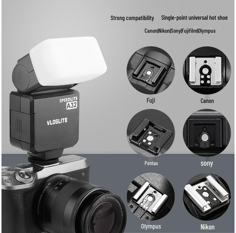 Вспышка 8VLOGLITE A32 для DSLR/беззеркальной камеры с TTL и высокоскоростной синхронизацией, композитный башмак, портативный дизайн