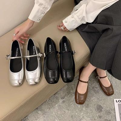 Туфли женские весенне-летние новые на толстом каблуке, мягкой подошве, с серебристым светлым верхом, с ремешком на подъеме, Мэри Джейн, бабушкины туфли