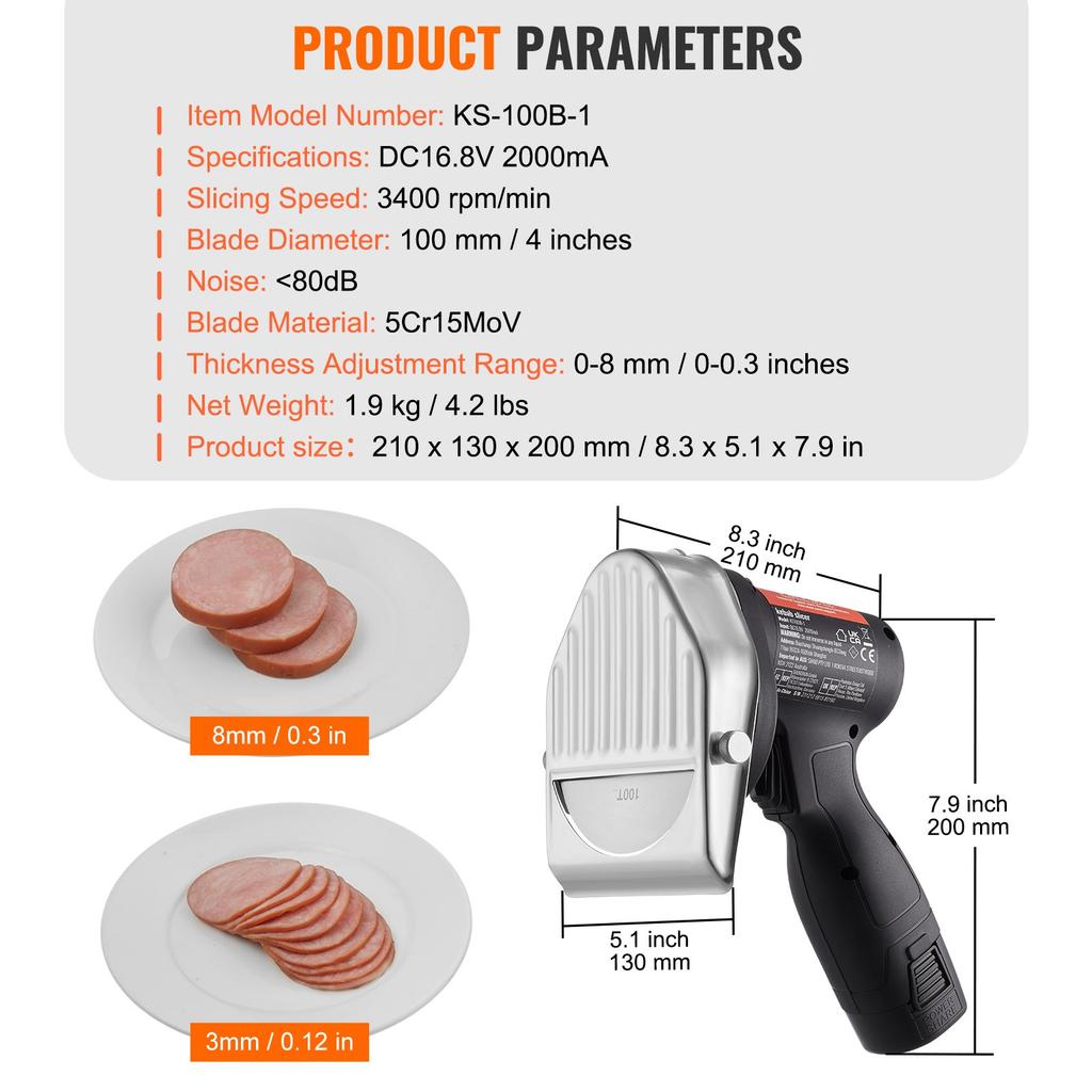VEVOR Electric Shawarma Knife, 80W Cordless Battery Professional Turkish Knife, Commercial Stainless Steel Gyro Cutter