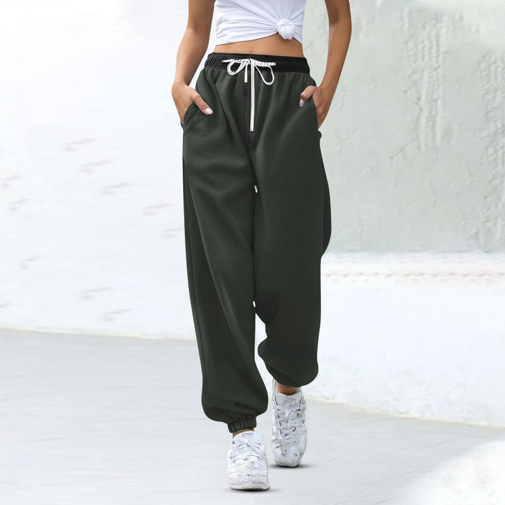 Женские модные спортивные повседневные спортивные штаны с карманами на шнурке и в тон