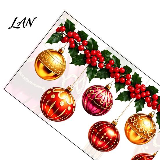 Christmas Hanging Ball Ornaments Holly Static Window Stickers, Waterproof PVC Decorative Decals for Party Supplies Home Store Glass Doors, Reusable