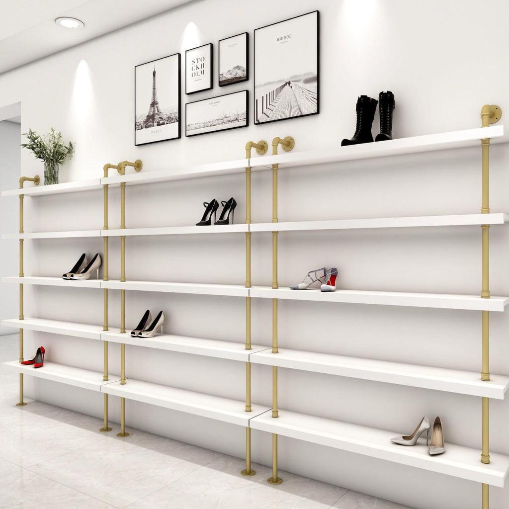 Gold Wall-Mounted Shoe and Bag Display Rack for Women's Shoes