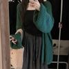 Ретро пэчворк свободный вязаный кардиган свитер женский осень и зима длинный рукав однотонный трикотажный кардиган женский элегантный теплый свитер на пуговицах 24784