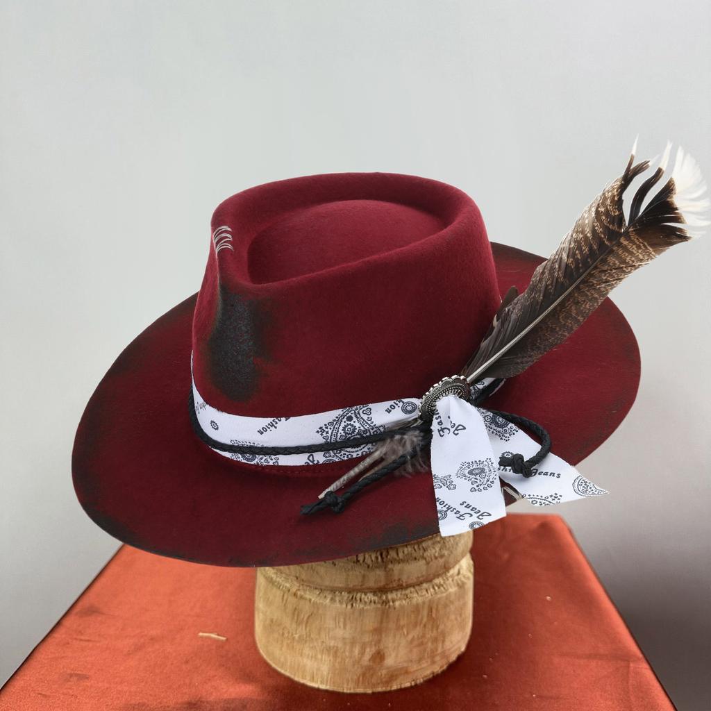 Wool Fedoras Panama Hat Exotic Distressed Homburg for Women Men Photo Props Western for Stage Live Show Headwear