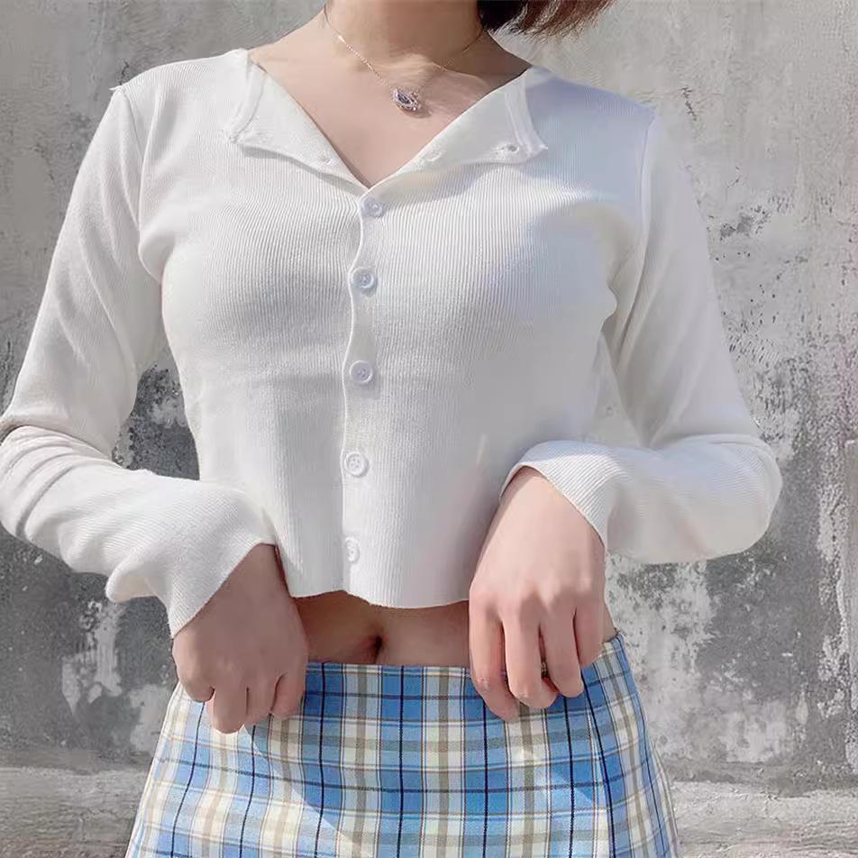 Женская белая футболка с длинным рукавом: Уникальный стиль ранней осени, модный нишевый дизайн, короткая куртка-кардиган.