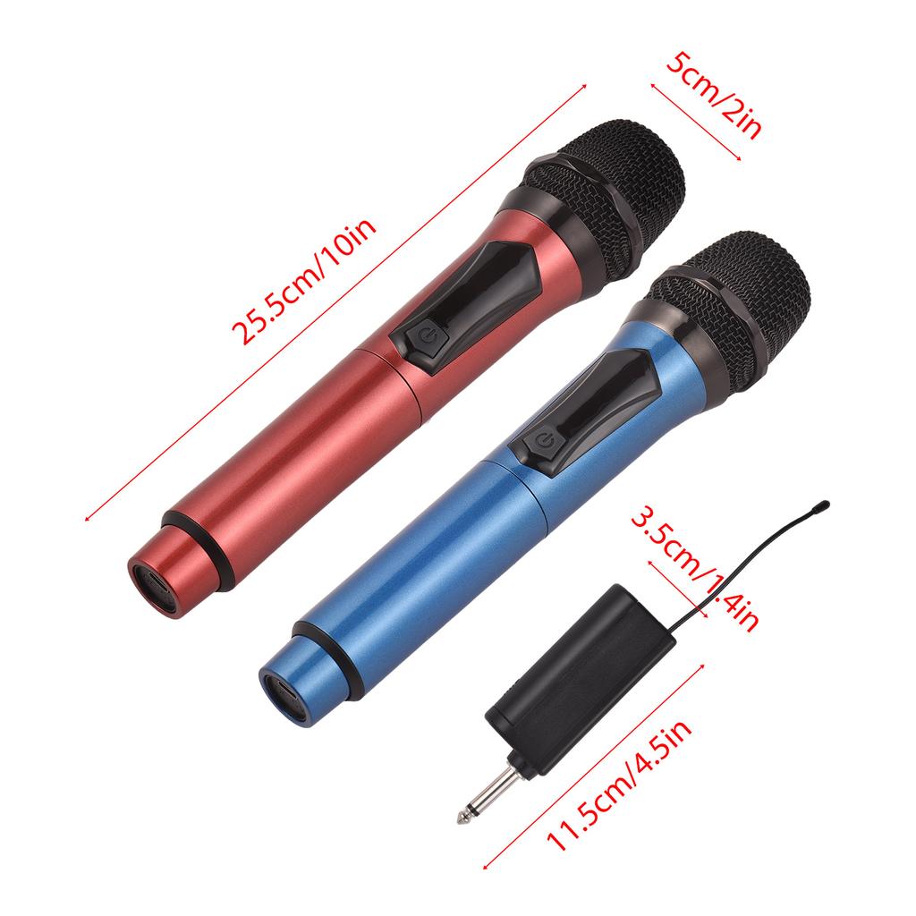 Wireless Microphone System Receiver with Handheld Microphone, 2 Microphones, Rechargeable Wireless Microphone, Anti-Howling, Digital Display, U-Band, 