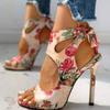2025 Summer Street Style Fashion Open Toe Women Sandals Thin Heels Hollow Out Printing Gladiator Sandalias Ladies Shoes WSH5312