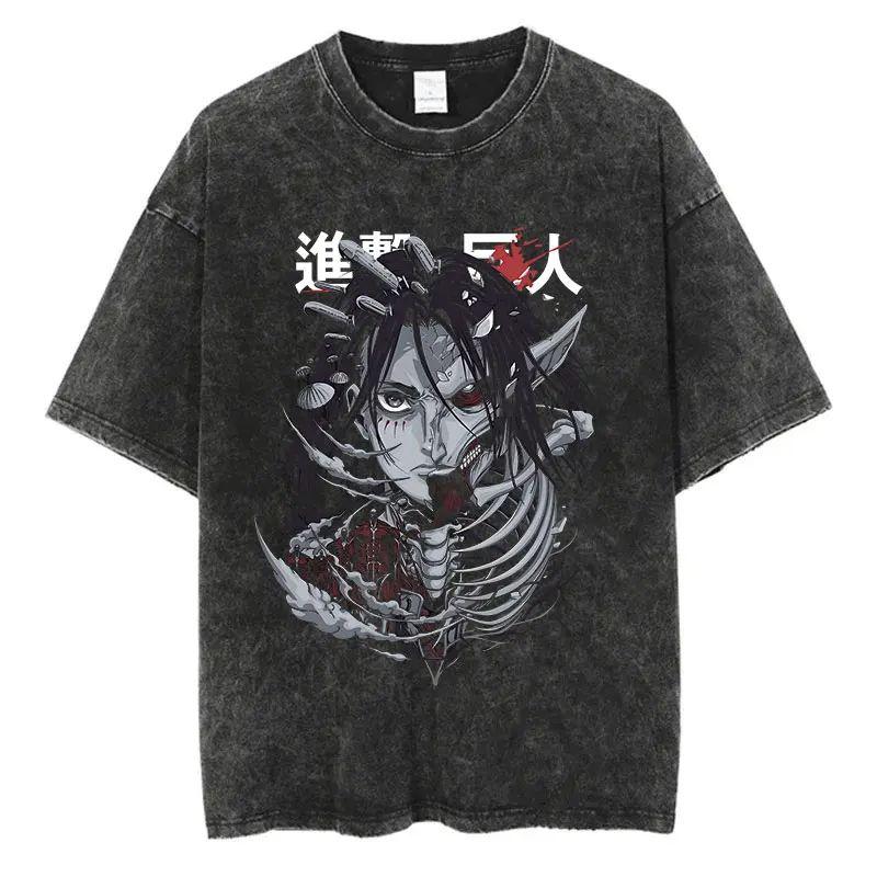 Anime Attack on Titan Graphic Printed Tshirt Mens and Womens Washed Tshirt High Quality Vintage Cotton Tshirt YK Tops