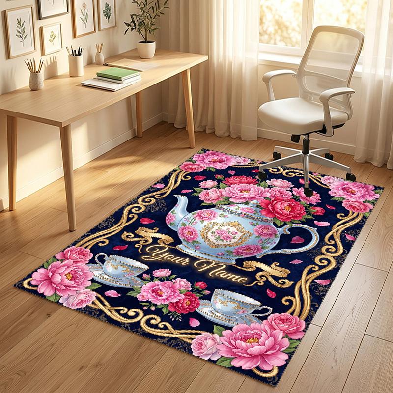 Decorative Artwork Theme Crystal Velvet Rug Personalized Custom Name Text Soft Floor Mat Home Decor