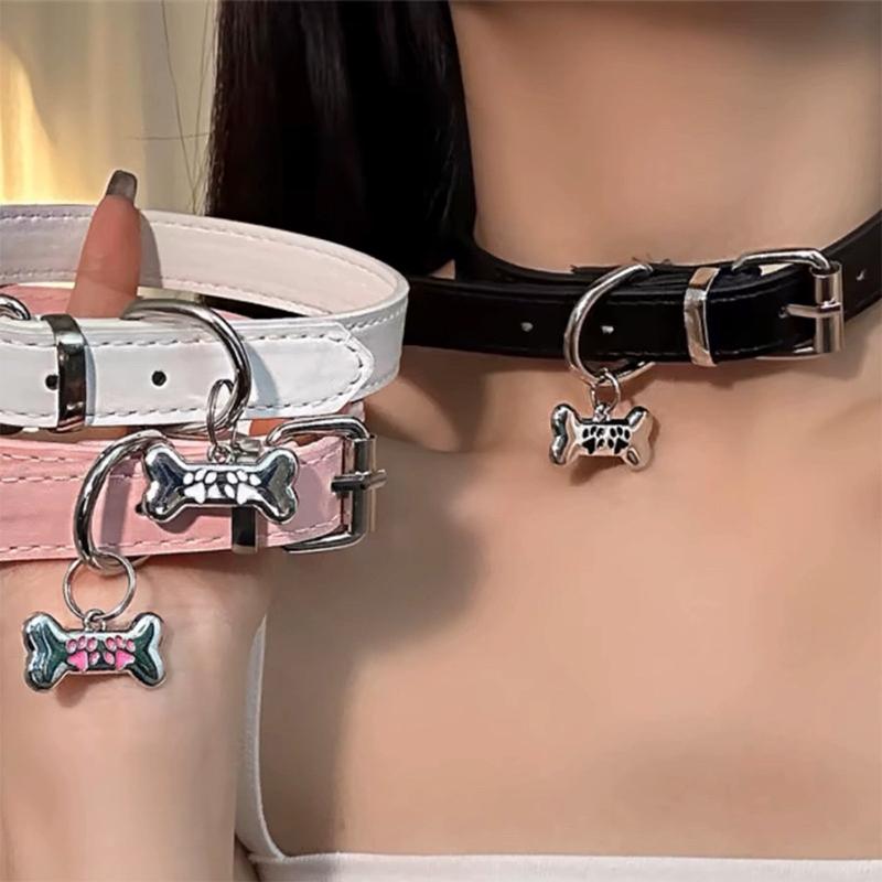 Trendy Punk Colorful Dog Claw Bone Necklace For Women Exquisite Pu Leather Charms Choker Sweet Cool Party Jewelry Y2K Gifts