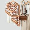 Fashion Printed Leather Buckle Hat Imitation Velvet Scarf Silk Scarf High-end Women's Big-name Autumn and Winter Thin Shawl