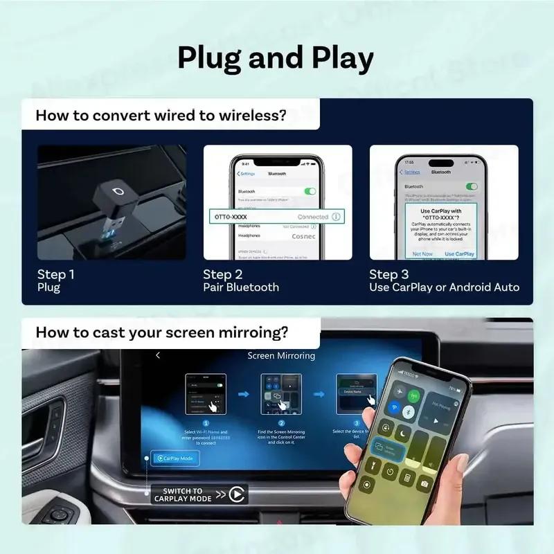OTTOCAST 3-в-1 МИНИ Адаптер ВОЗДУХ 4.0 Куб-Донгл 2026 Беспроводной CarPlay Android Auto для iOS Зеркалирование Экрана Автомобильные Аксессуары