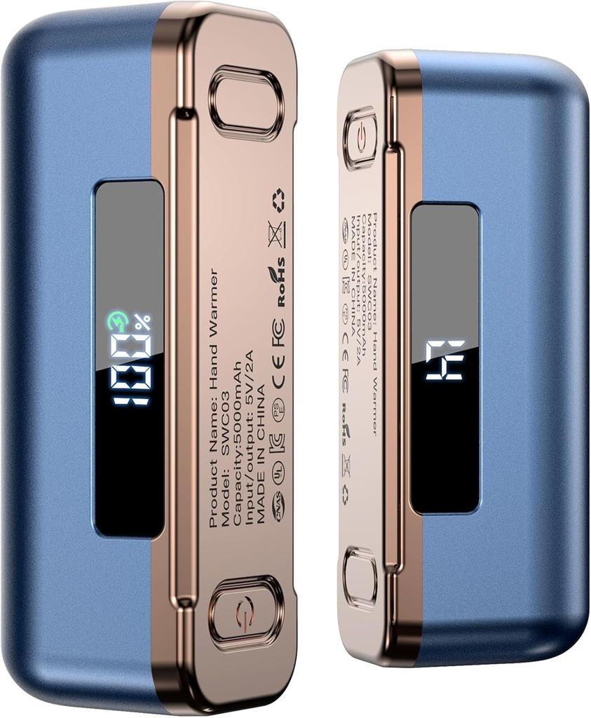 Rechargeable Hand Warmers 2 Pack, Magnetic Electric with LED, 4 Heat Levels up to 131°F, Portable Pocket Heater for Men & Women