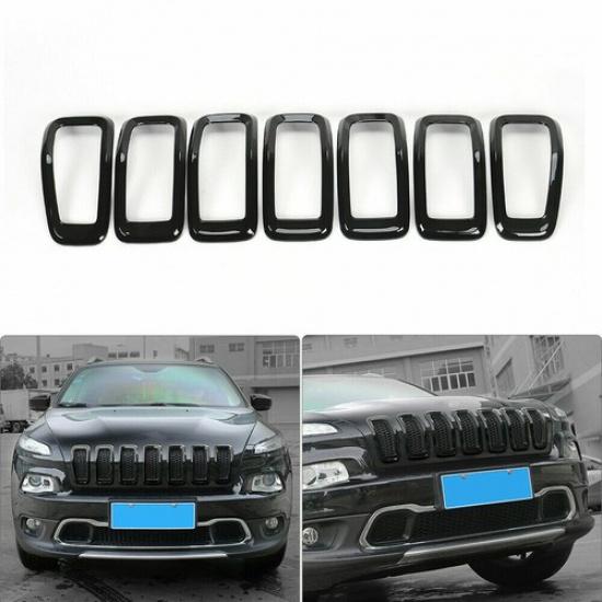 7pcs Car Front Grille Inserts Grill Frame Trim for Jeep Cherokee 2014-2018 Black