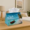 The 1pc Tissue Box Holder, Resembling a Boat, Is Stationed on a Pristine White Sandy Beach in a Tropical Location - A Versatile Napkin Dispenser Suita